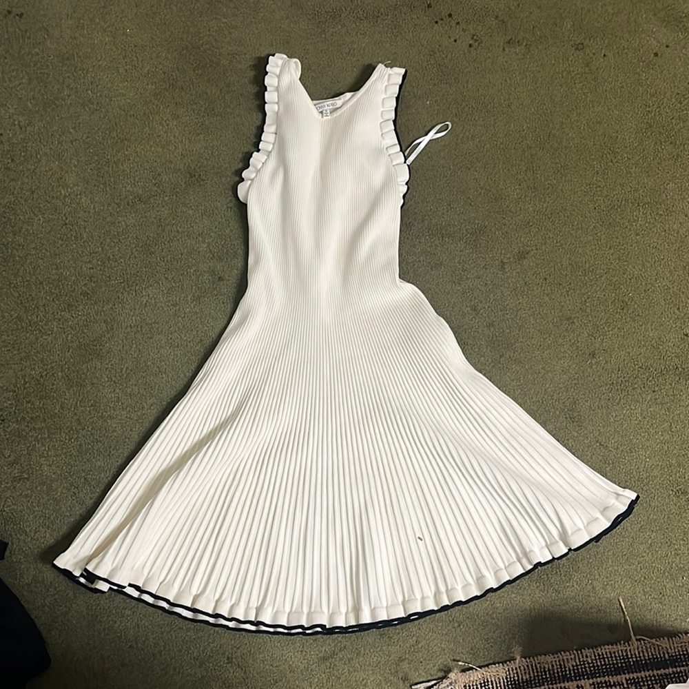 ronny kobo white with black lining midi dress